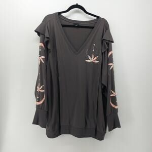 Torrid Ruffle French Terry Lightweight Sweatshirt Sz 5 Gray